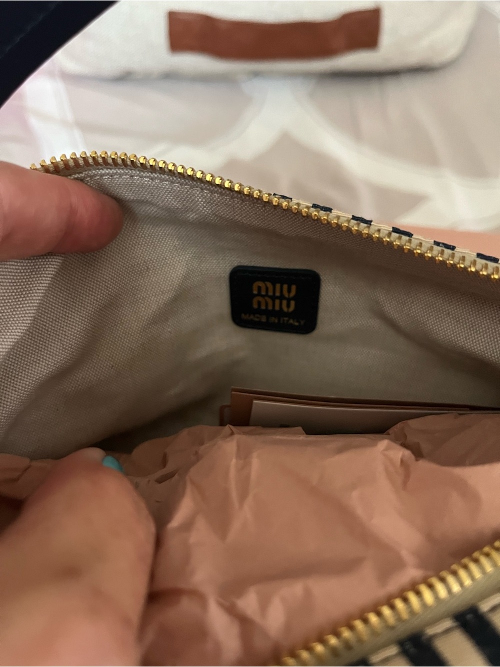 Miu Miu Navy and Cream Striped Canvas Shoulder Bag - Picture 3 of 4